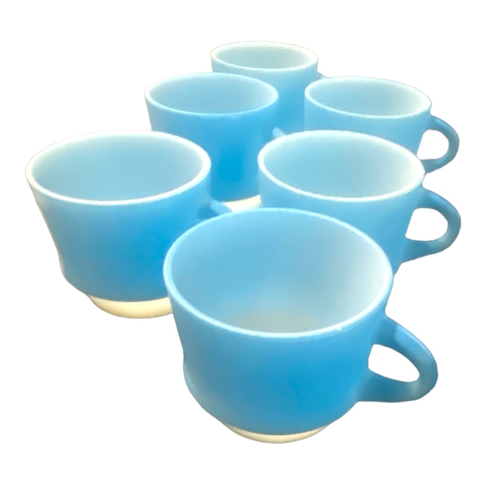 Vintage 2pcs fire king by anchor hocking blue mosaic stacking cups